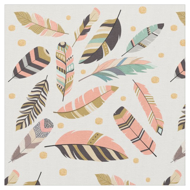 Tecido Padrão Boho Feather em Branco (Detalhe)