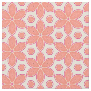 Tecido Padrão Bonito de Flores e Pontos Rosa de Salmão