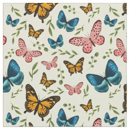 Tecido Padrão Botânico Bonito das Borboletas