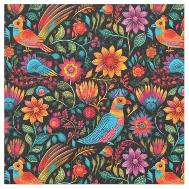 Tecido Padrão botânico colorido mexicano (Detalhe)