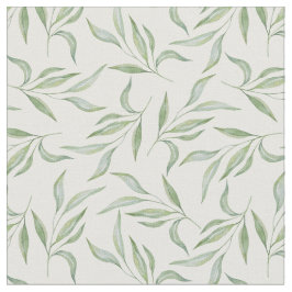 Tecido Padrão Botânico de Folhas em Aquarela Verde