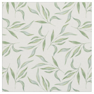 Tecido Padrão Botânico de Folhas em Aquarela Verde