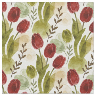 Tecido Padrão Botânico de Tulipa em Aquarela Rústica MH26