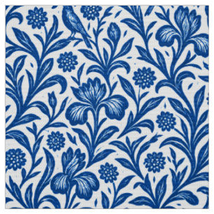 Tecido Padrão Botânico Íris Azul Vintage