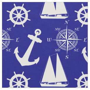Tecido Padrão Branco Azul Marinho Náutico