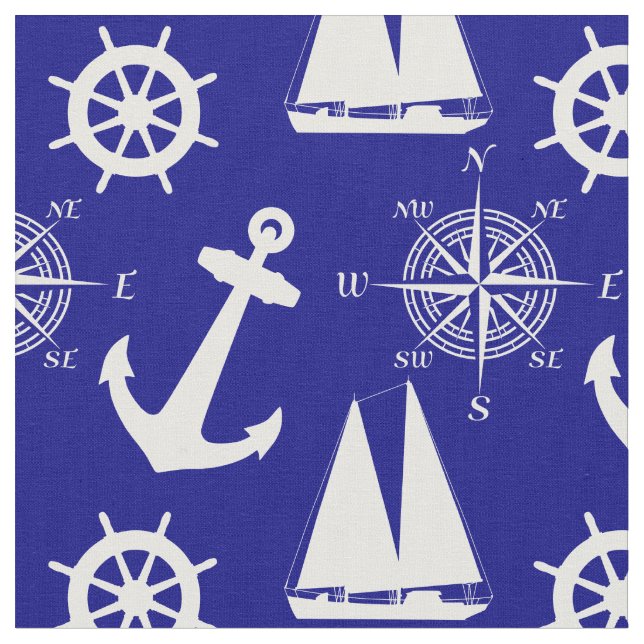 Tecido Padrão Branco Azul Marinho Náutico (Detalhe)