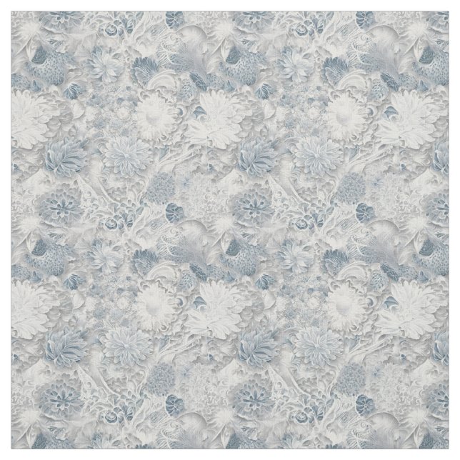 Tecido Padrão Branco Floral e Azul Invisível (Modelo)