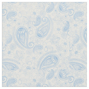 Tecido Padrão Branco Floral Paisley Azul Clássico