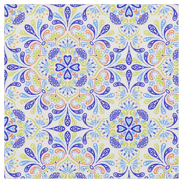 Tecido Padrão caleidoscópio azul e verde (Detalhe)