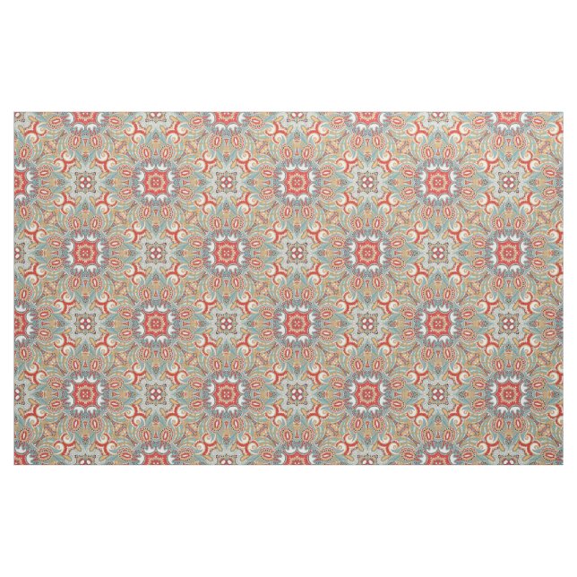Tecido Padrão caleidoscópio retrô chique vermelho-turques (Fat Quarter)