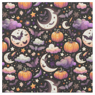 Tecido Padrão Caprichoso do Céu Noturno de Halloween