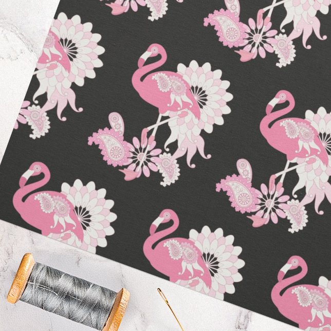 Tecido Padrão Caprichoso Moderno de Flamingo Rosa Preto (Criador carregado)