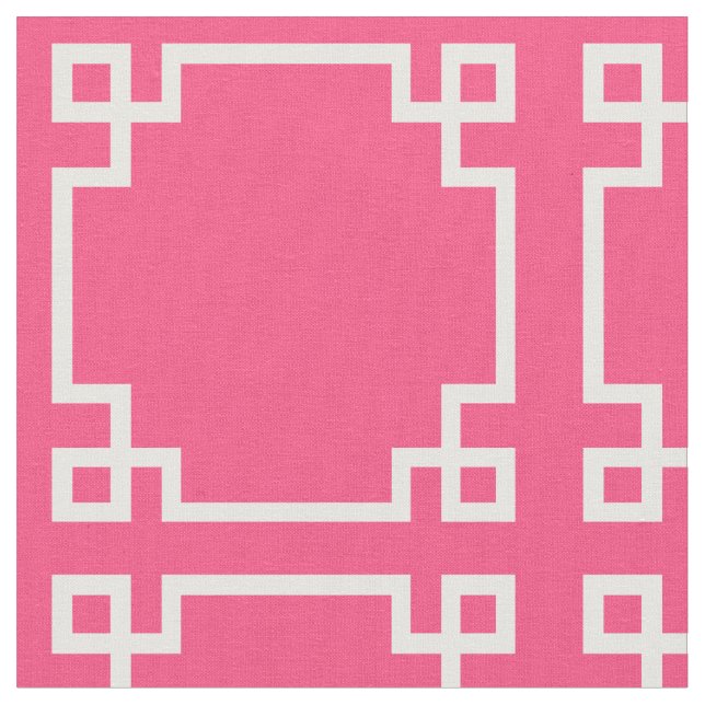 Tecido Padrão-chave grego branco e cor-de-rosa brilhante  (Detalhe)