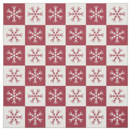 Tecido Padrão Checkered Snowflake Branco Borgonha
