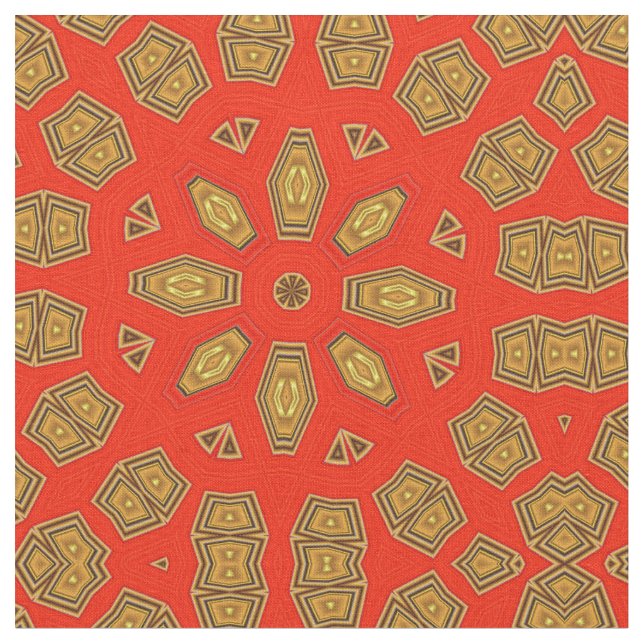 Tecido Padrão Circular de Diamante Dourado Vermelho (Detalhe)