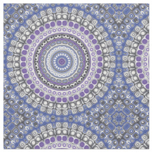 Tecido Padrão Circular Geométrico Mandala Azul e Roxo
