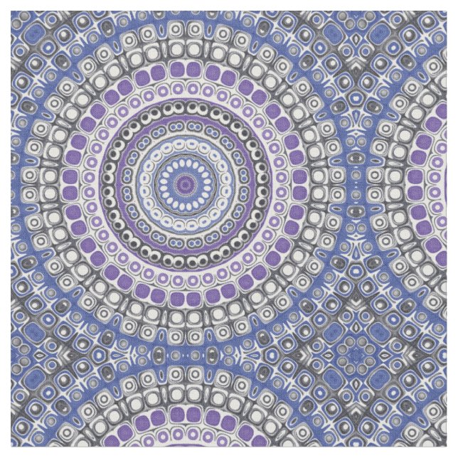 Tecido Padrão Circular Geométrico Mandala Azul e Roxo (Detalhe)