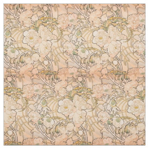 Tecido Padrão Clássico de Jardim de Peônia Art Nouveau po