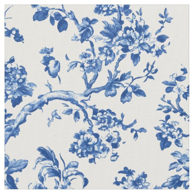 Tecido Padrão Clássico de Toile Floral Azul (Detalhe)