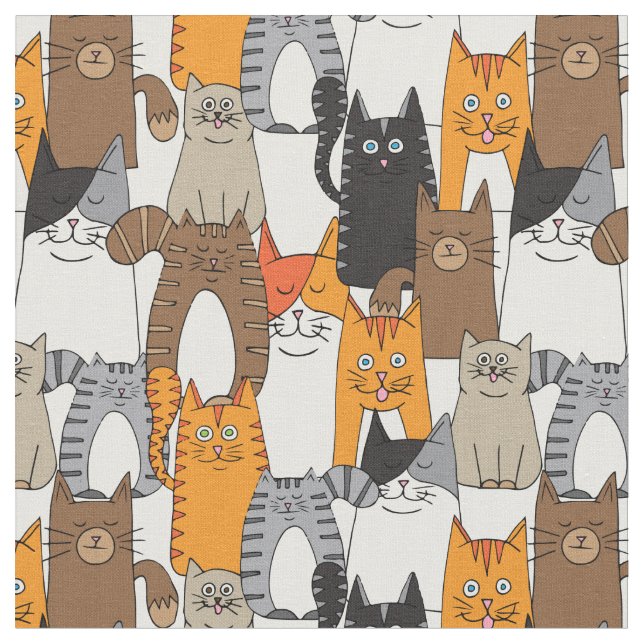 Tecido Padrão Colorido de Gatos Cutos (Detalhe)