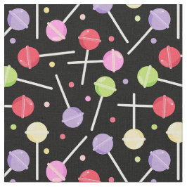 Tecido Padrão Colorido de Lollipops Coloridos em Preto