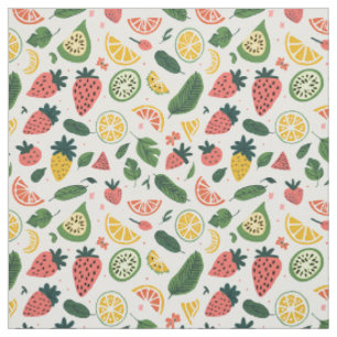 Tecido Padrão Colorido de Morango e Frutas Cítricas