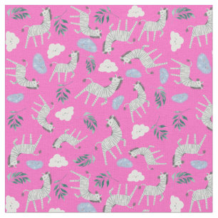 Tecido Padrão colorido safari zebra cavalo selvagem rosa