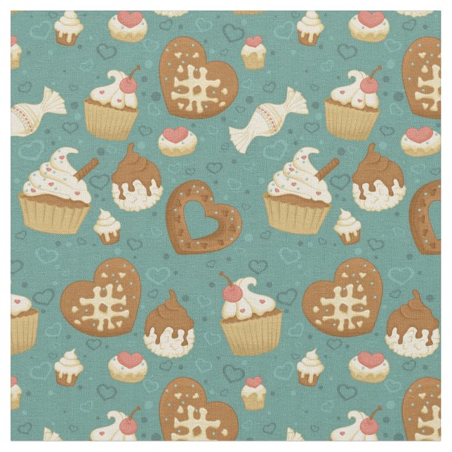 Tecido Padrão com cupcakes e doces (Detalhe)