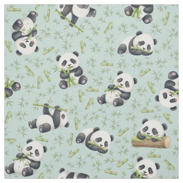 Tecido Padrão contínuo de Panda Fofo e Bambu (Modelo)