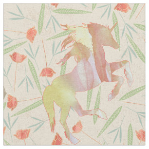 Tecido Padrão Coral Salmon Amarelo Cor-de-Rosa Unicórnio