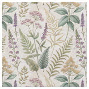 Tecido Padrão Cottagecore de Lavanda Inglesa e Flores Sil