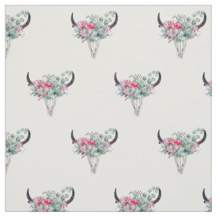 Tecido Padrão Crânio De Vaca Floral De Boho