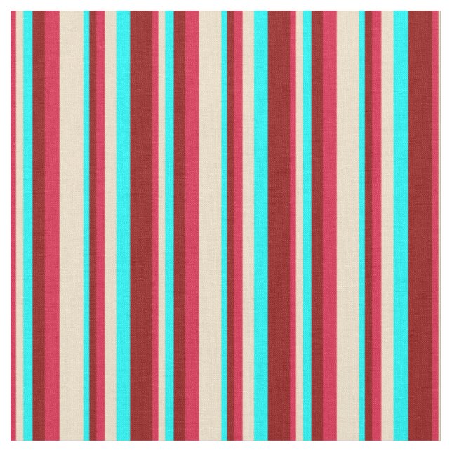 Tecido Padrão Crimson, Tan, Aqua e Red Stripes Escuro (Detalhe)