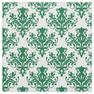 Tecido Padrão Damask 02 - Floresta Verde em Branco