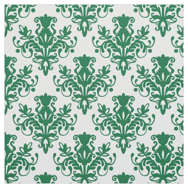 Tecido Padrão Damask 02 - Floresta Verde em Branco (Modelo)