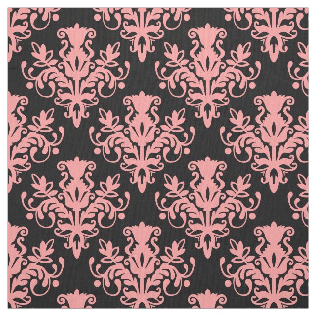 Tecido Padrão Damask 02 - Rosa Suave no Preto (Modelo)