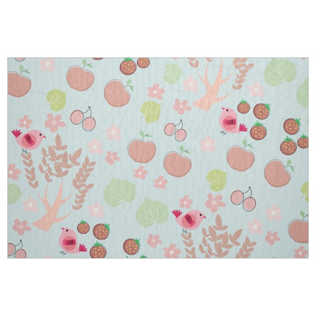 Tecido padrão das aves, flores e árvores (Fat Quarter)