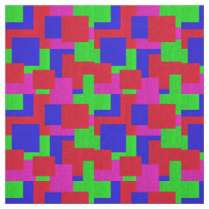 Tecido Padrão de Abstrato de Mosaico Vermelho Verde Azul,