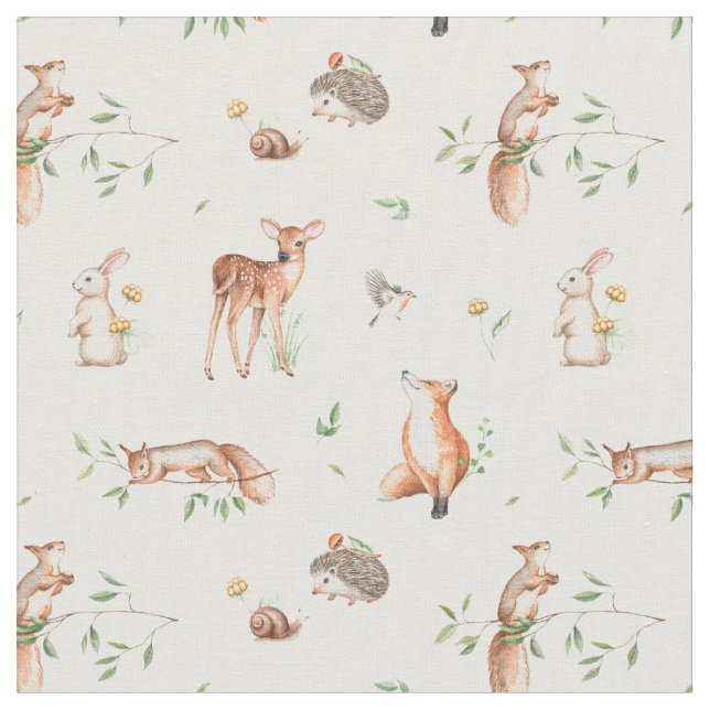 Tecido Padrão de Amigos de Animais da Floresta Cura (Detalhe)
