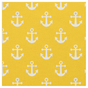Tecido Padrão de Âncoras Marítimas Amarelo e Branco
