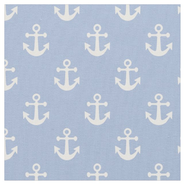 Tecido Padrão de Âncoras Náuticas Azul-Céu e Branco (Detalhe)