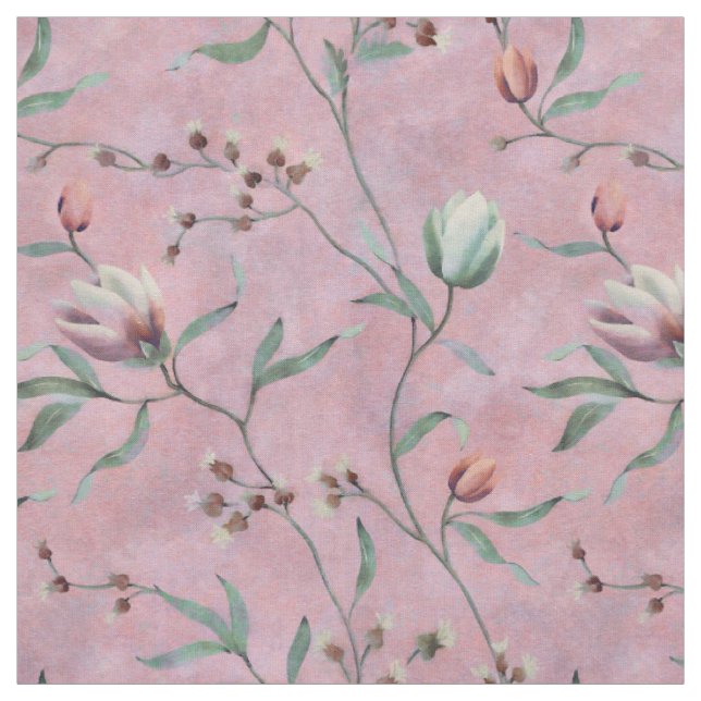 Tecido Padrão de Anêmonas das Tulipas Rosa e Branca (Modelo)
