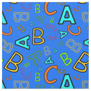Tecido Padrão de aprendizado divertido ABC no azul
