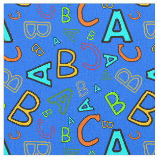 Tecido Padrão de aprendizado divertido ABC no azul