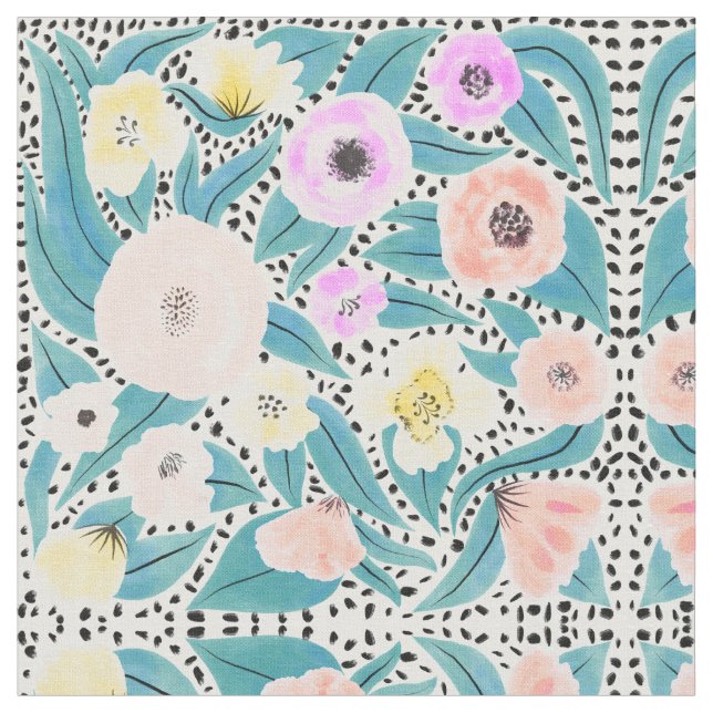 Tecido Padrão de Aquarela das Bolinhas Florais Amarelas R (Detalhe)