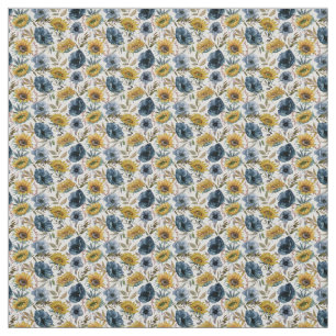 Tecido Padrão de aquarela de flor azul de girassol