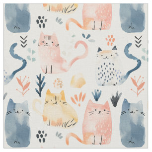 Tecido Padrão de aquarela de gatos bonitos.