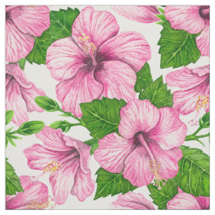 Tecido Padrão de aquarela de hibisco rosa