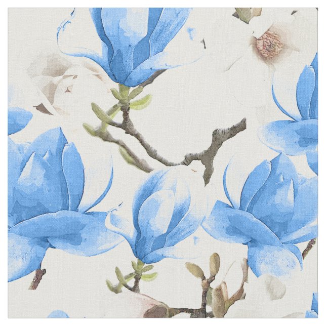 Tecido Padrão de Aquarela do Flor Azul e Magnésio Branca (Detalhe)