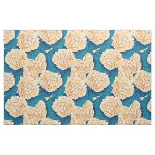 Tecido Padrão de aquarelas Hydrangea, amarelo e azul